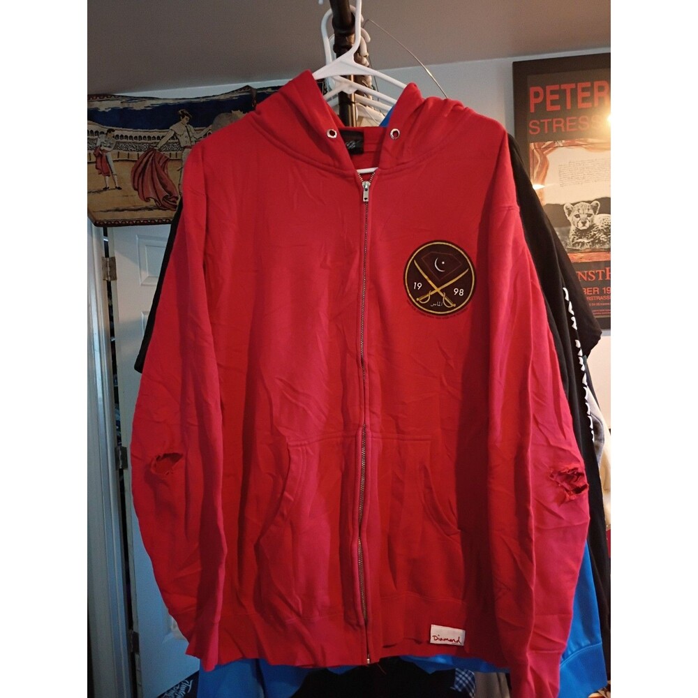 Rare diamond supply co distressed full zip hoodie size large